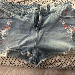 Floral Embroidered Denim Shorts